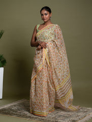 Light & Breezy. Sanganeri Hand Block Printed Kota Doria - Summer Flora
