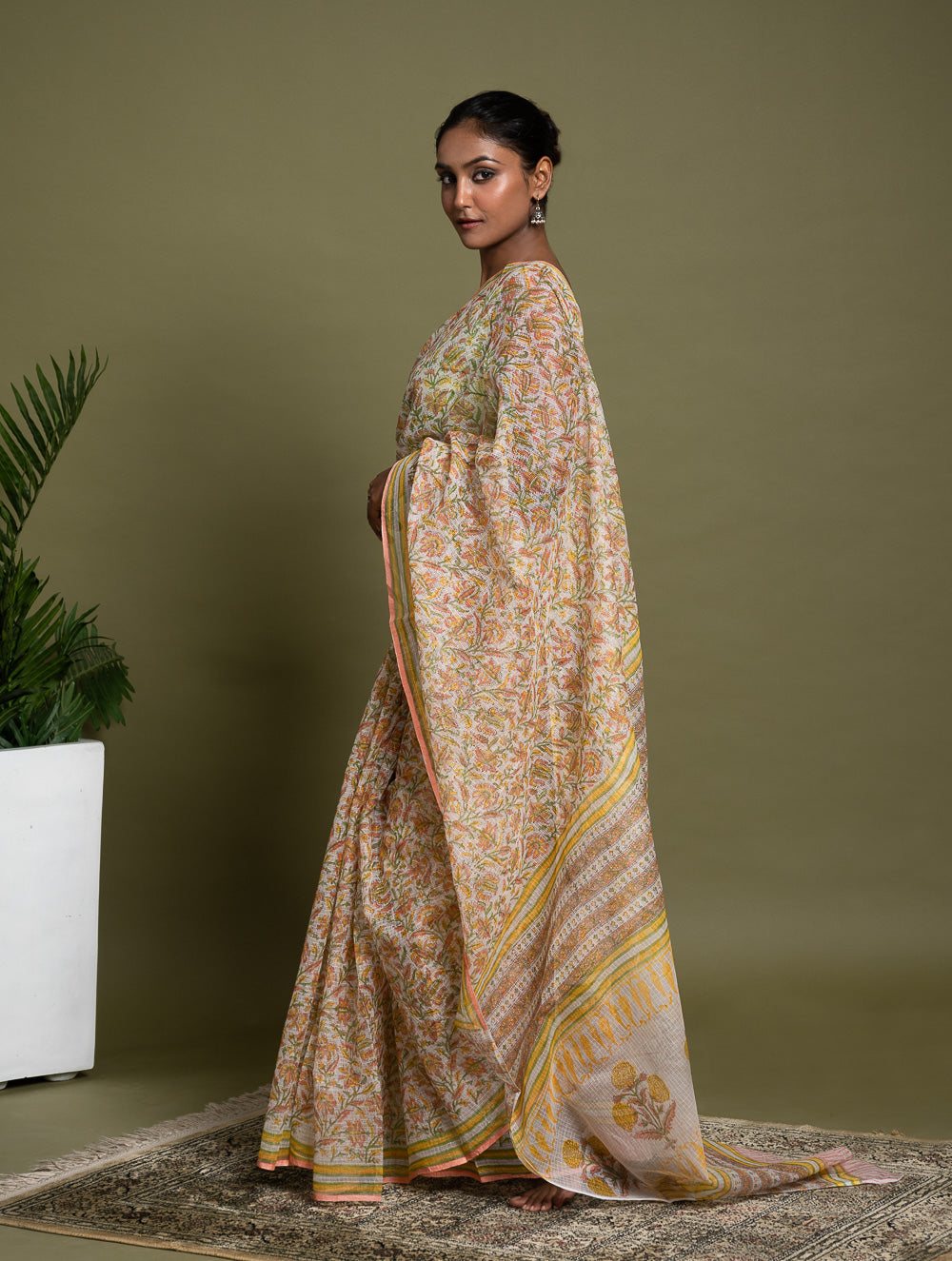 Light & Breezy. Sanganeri Hand Block Printed Kota Doria - Summer Flora