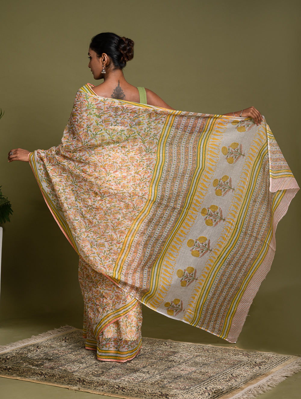 Light & Breezy. Sanganeri Hand Block Printed Kota Doria - Summer Flora