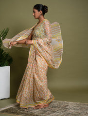 Light & Breezy. Sanganeri Hand Block Printed Kota Doria - Summer Flora
