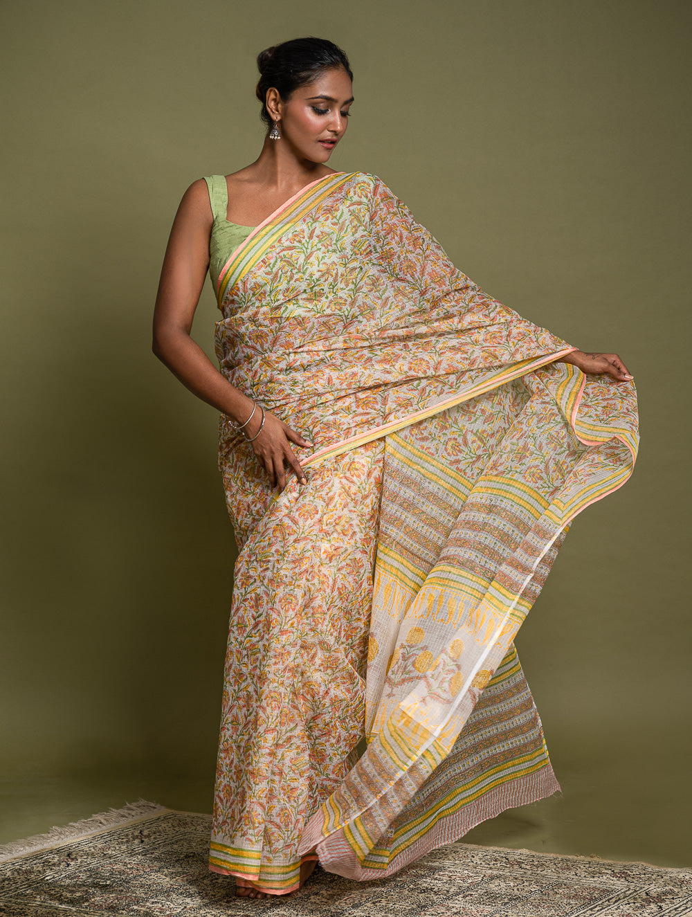 Light & Breezy. Sanganeri Hand Block Printed Kota Doria - Summer Flora