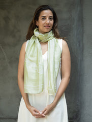 Light & Elegant Silk Batik Stole - Lime Green Vines