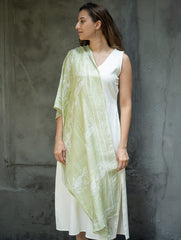 Light & Elegant Silk Batik Stole - Lime Green Vines