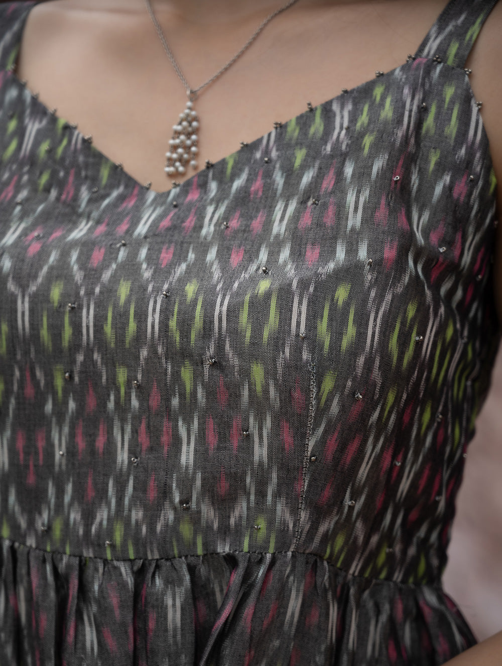 Light & Soft. Handwoven Ikat Dress - Grey Mirage