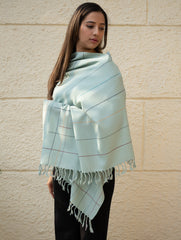 Light & Warm Merino Wool Kinnauri Stole - Cool Mist Link