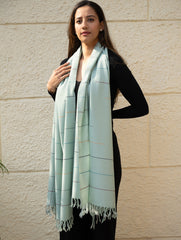 Light & Warm Merino Wool Kinnauri Stole - Cool Mist Link