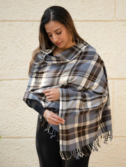 Light & Warm Merino Wool Kinnauri Stole - Frozen Grid