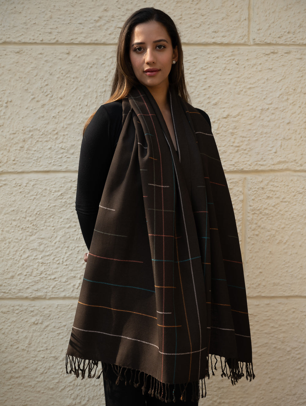 Light & Warm Merino Wool Kinnauri Stole - Ink & Ice