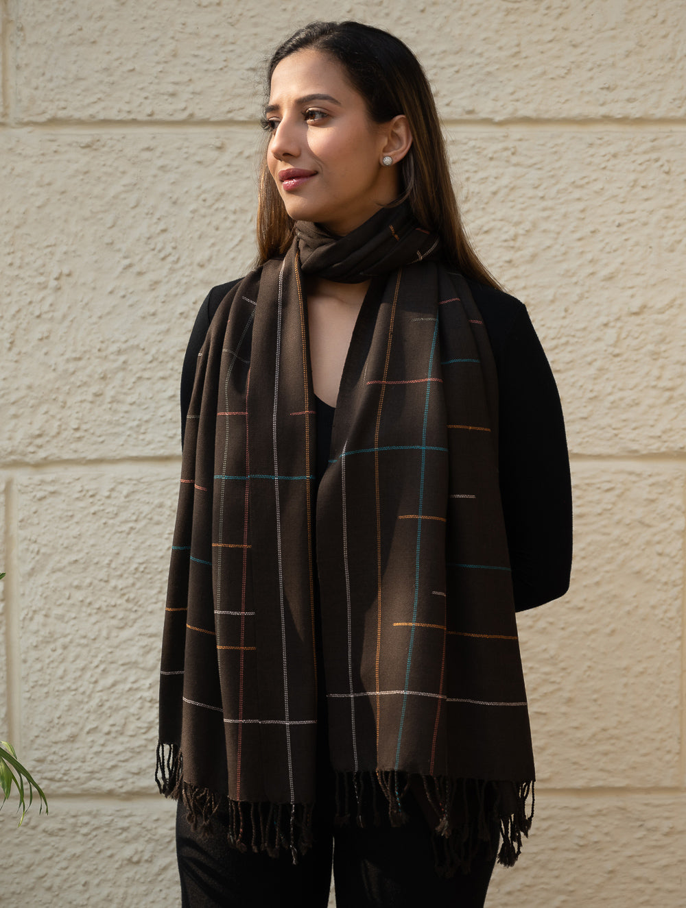 Light & Warm Merino Wool Kinnauri Stole - Ink & Ice