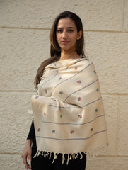 Light & Warm Merino Wool Kinnauri Stole - Ivory Meadow