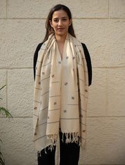 Light & Warm Merino Wool Kinnauri Stole - Ivory Meadow