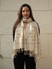 Light & Warm Merino Wool Kinnauri Stole - Ivory Meadow