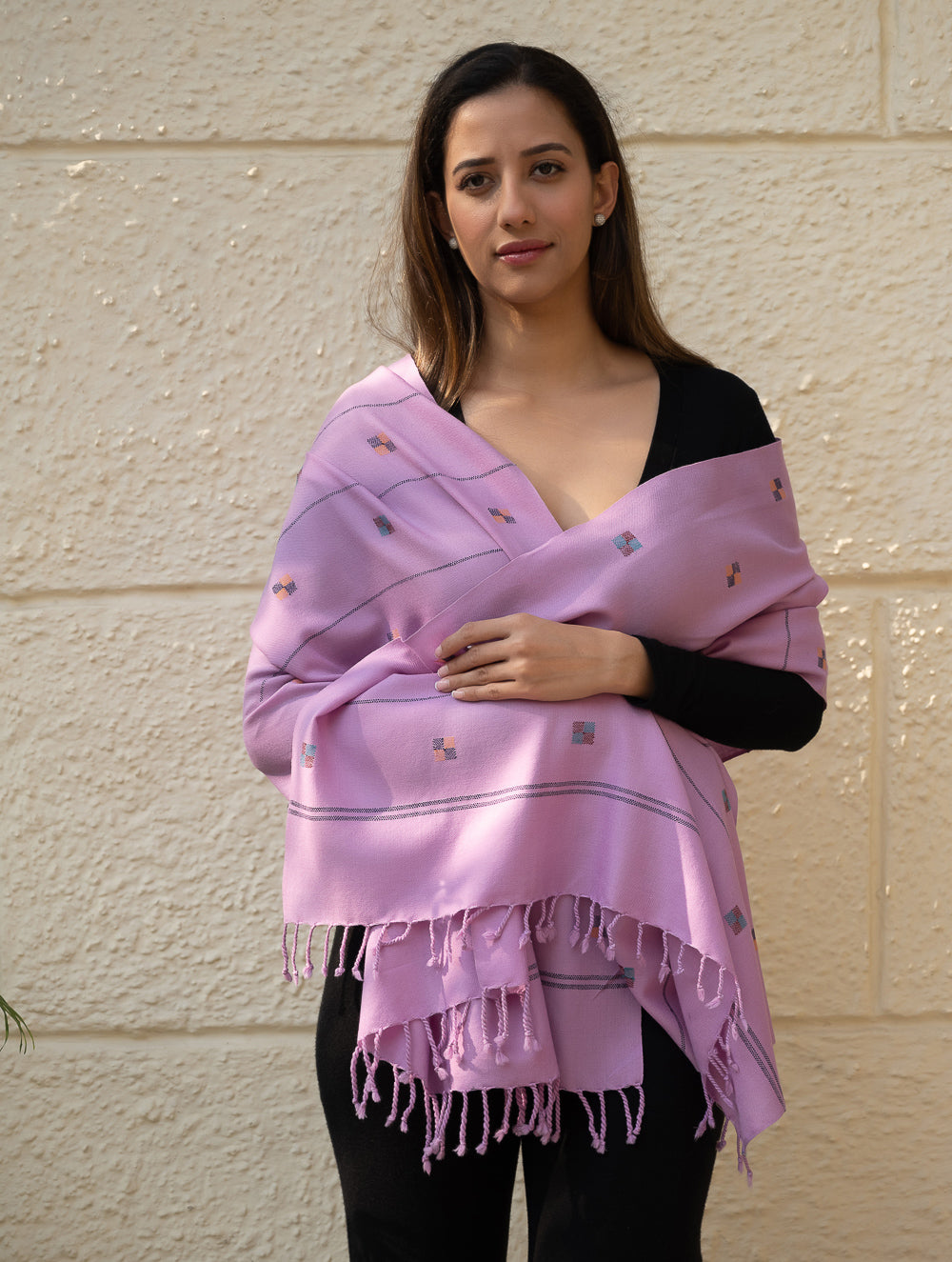 Light & Warm Merino Wool Kinnauri Stole - Meadow in Mauve