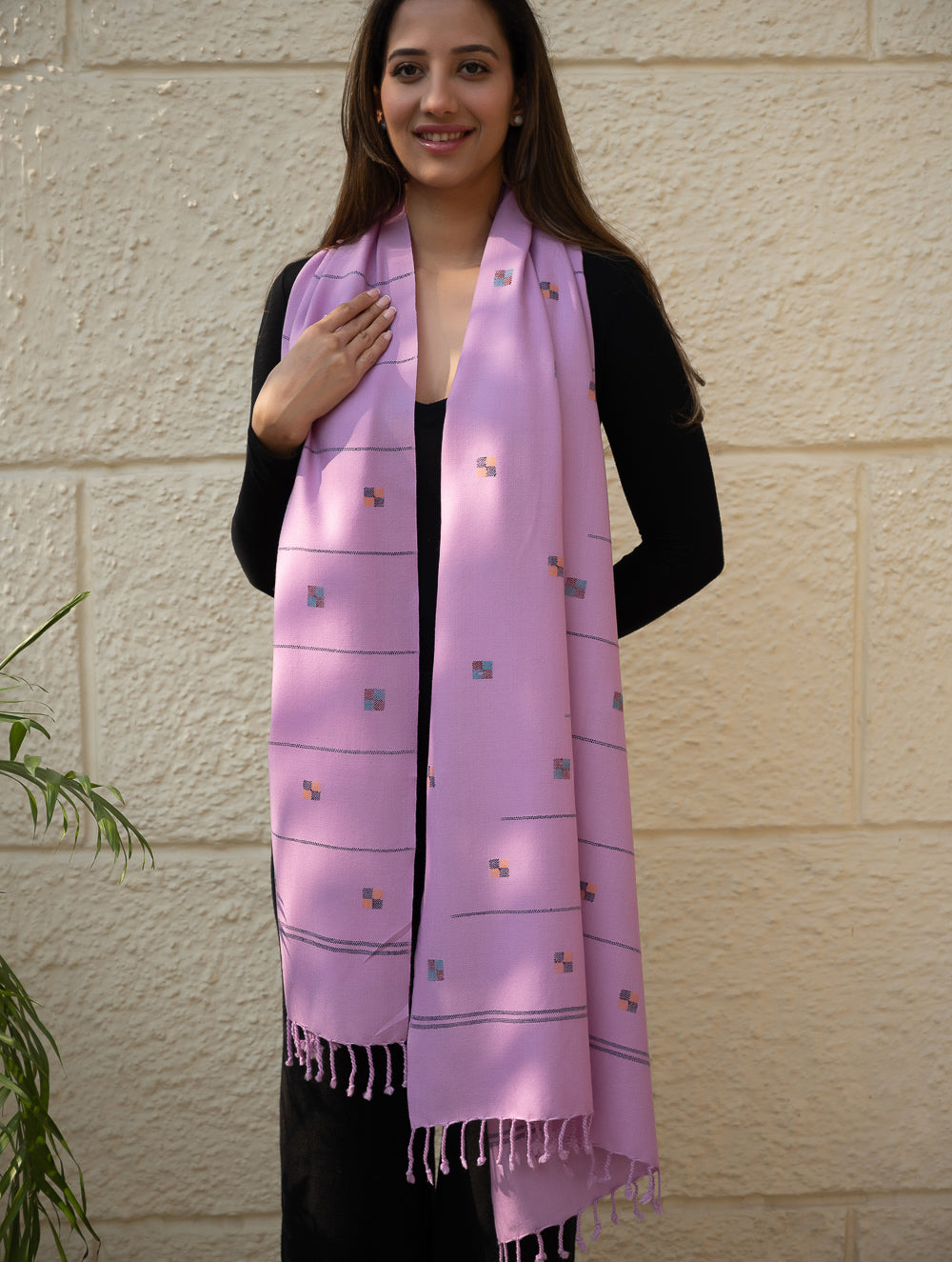 Light & Warm Merino Wool Kinnauri Stole - Meadow in Mauve