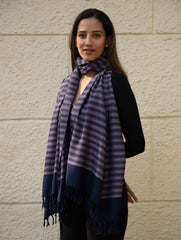 Light & Warm Merino Wool Kinnauri Stole - Midnight Duet