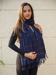 Light & Warm Merino Wool Kinnauri Stole - Midnight Link