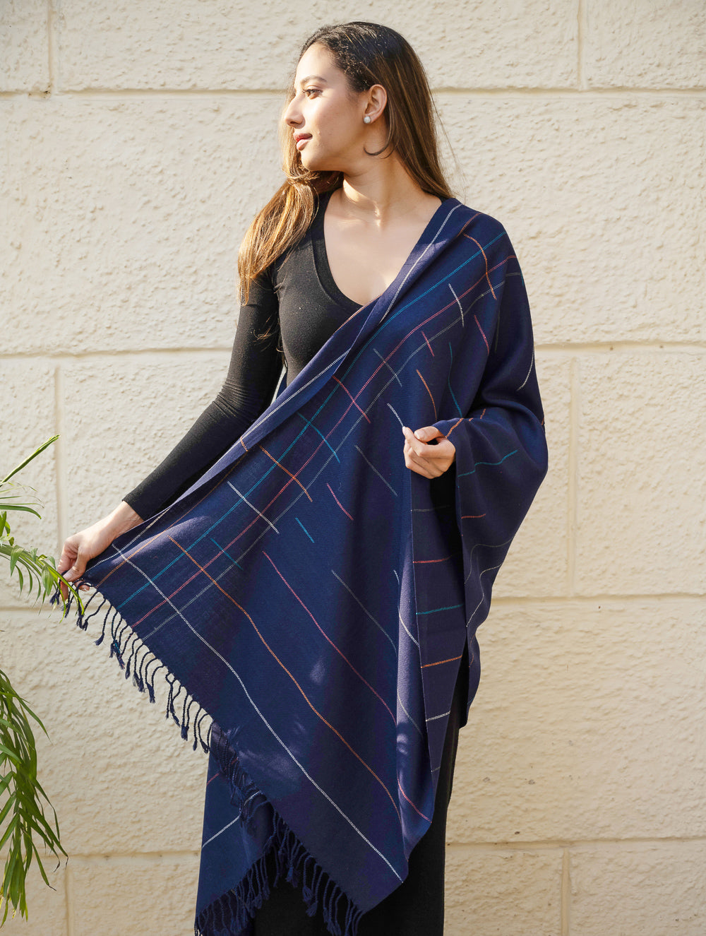 Light & Warm Merino Wool Kinnauri Stole - Midnight Link