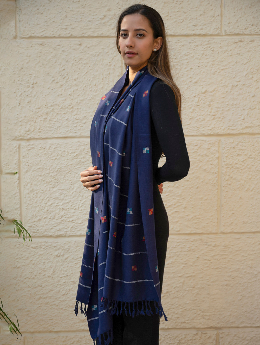 Light & Warm Merino Wool Kinnauri Stole - Midnight Meadow