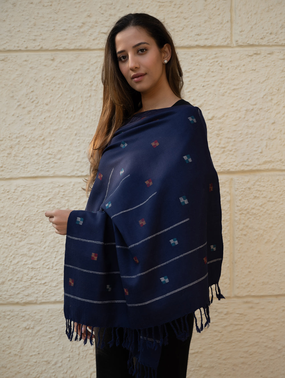 Light & Warm Merino Wool Kinnauri Stole - Midnight Meadow