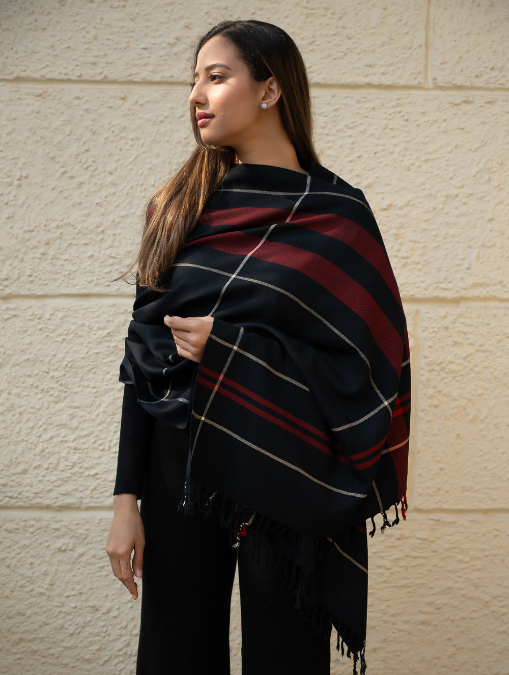 Light & Warm Merino Wool Kinnauri Stole - Molten Night