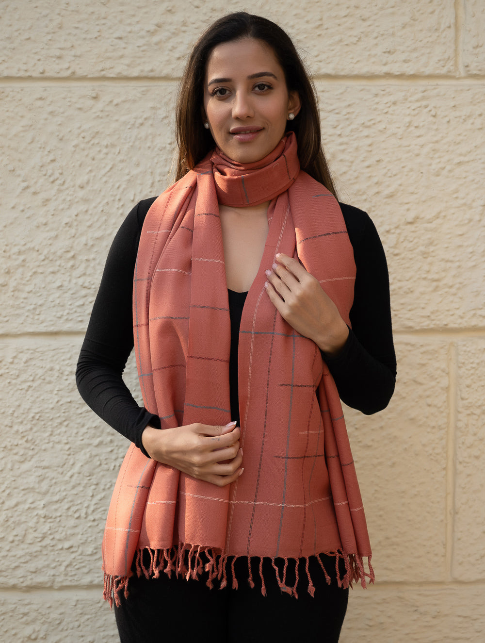 Light & Warm Merino Wool Kinnauri Stole - Rosewood Link