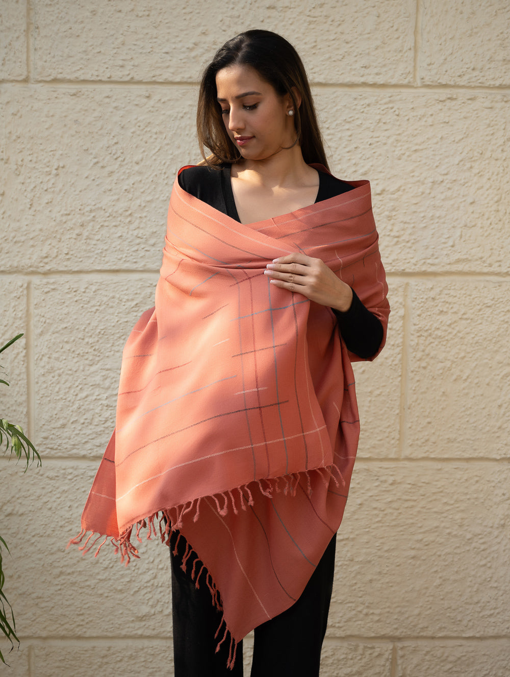 Light & Warm Merino Wool Kinnauri Stole - Rosewood Link