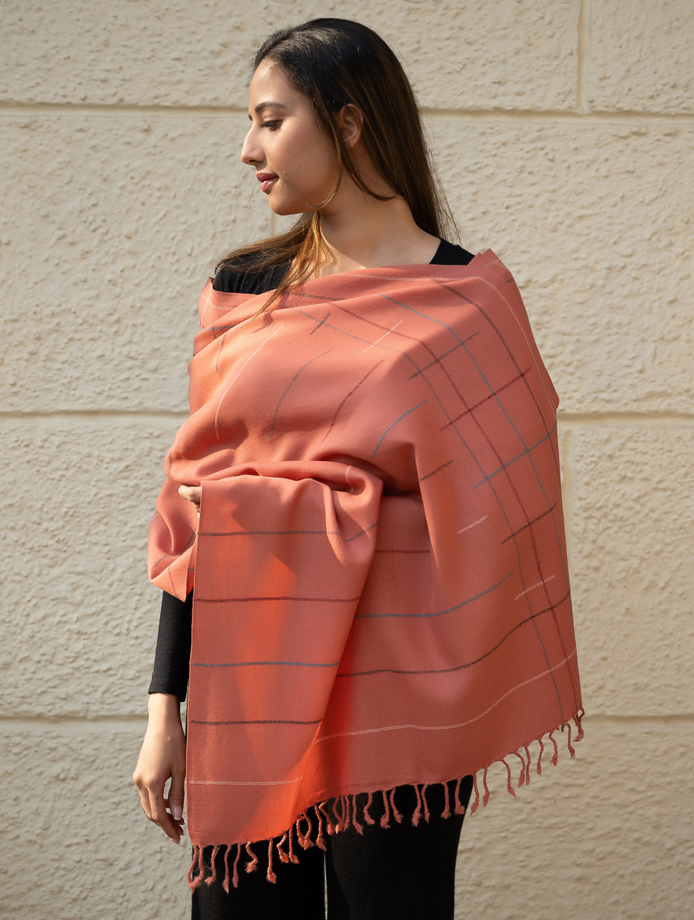 Light & Warm Merino Wool Kinnauri Stole - Rosewood Link