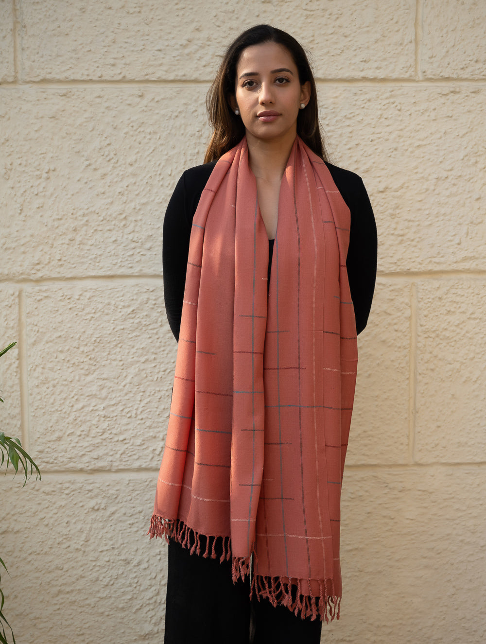Light & Warm Merino Wool Kinnauri Stole - Rosewood Link