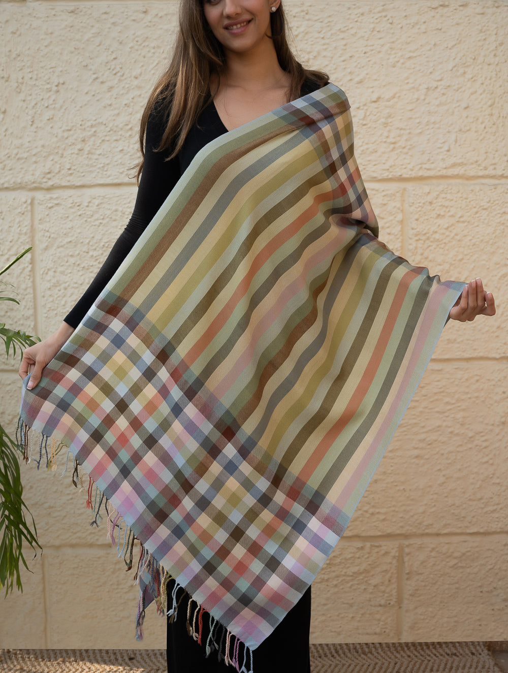 Light & Warm Merino Wool Kinnauri Stole - Sage Veil