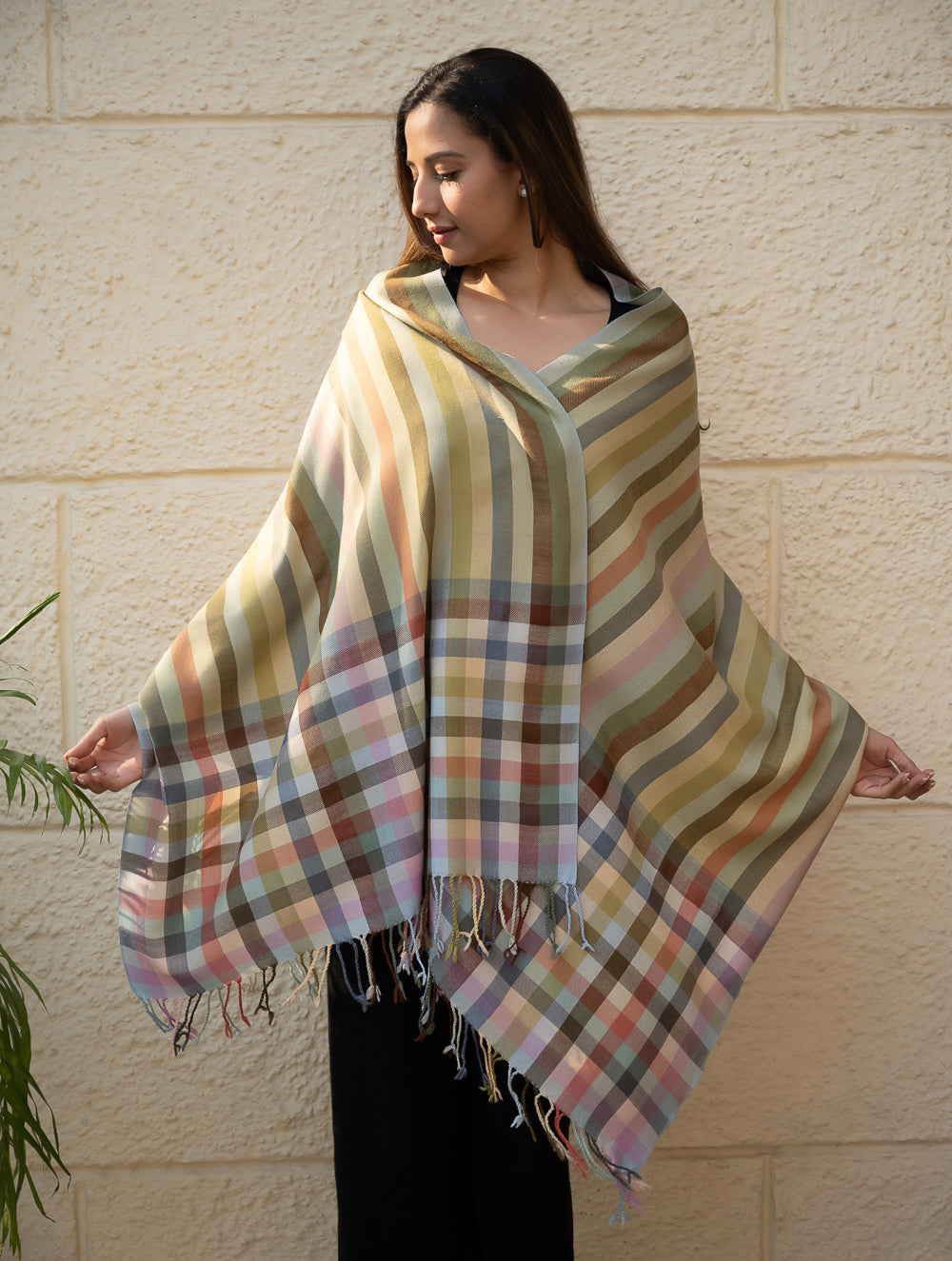 Light & Warm Merino Wool Kinnauri Stole - Sage Veil