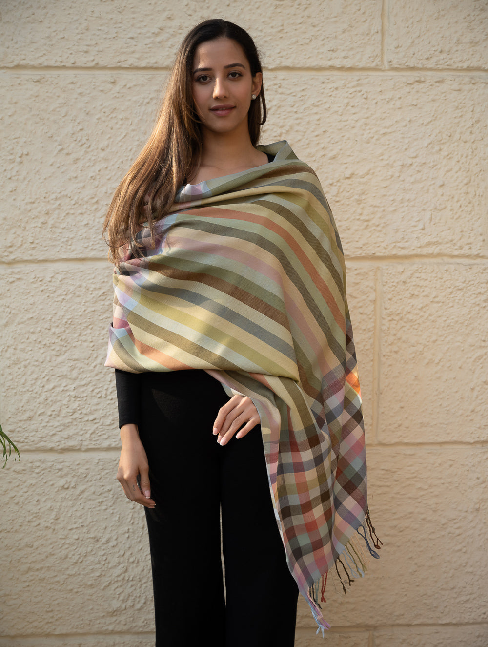 Light & Warm Merino Wool Kinnauri Stole - Sage Veil