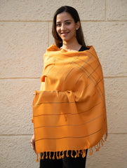 Light & Warm Merino Wool Kinnauri Stole - Tangerine Link