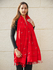 Light & Warm Merino Wool Kinnauri Stole - Tangerine Meadow