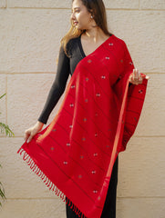 Light & Warm Merino Wool Kinnauri Stole - Tangerine Meadow