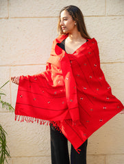 Light & Warm Merino Wool Kinnauri Stole - Tangerine Meadow
