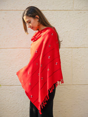 Light & Warm Merino Wool Kinnauri Stole - Tangerine Meadow