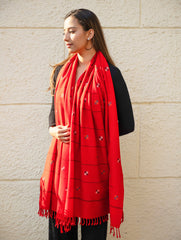 Light & Warm Merino Wool Kinnauri Stole - Tangerine Meadow