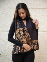 Light & Elegant Silk Batik Stole - Brown Leaves