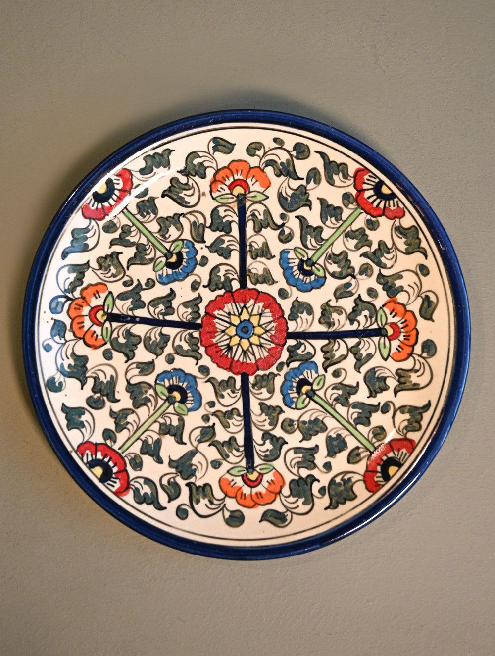 Khurja Pottery Decorative Plate - Floral Compass