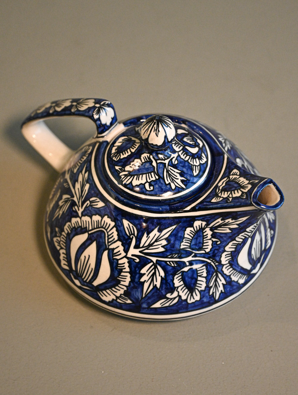 Khurja Pottery Decorative and Servingware - Indigo Bloom Teapot