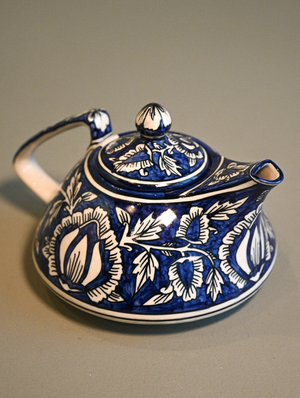 Khurja Pottery Decorative and Servingware - Indigo Bloom Teapot