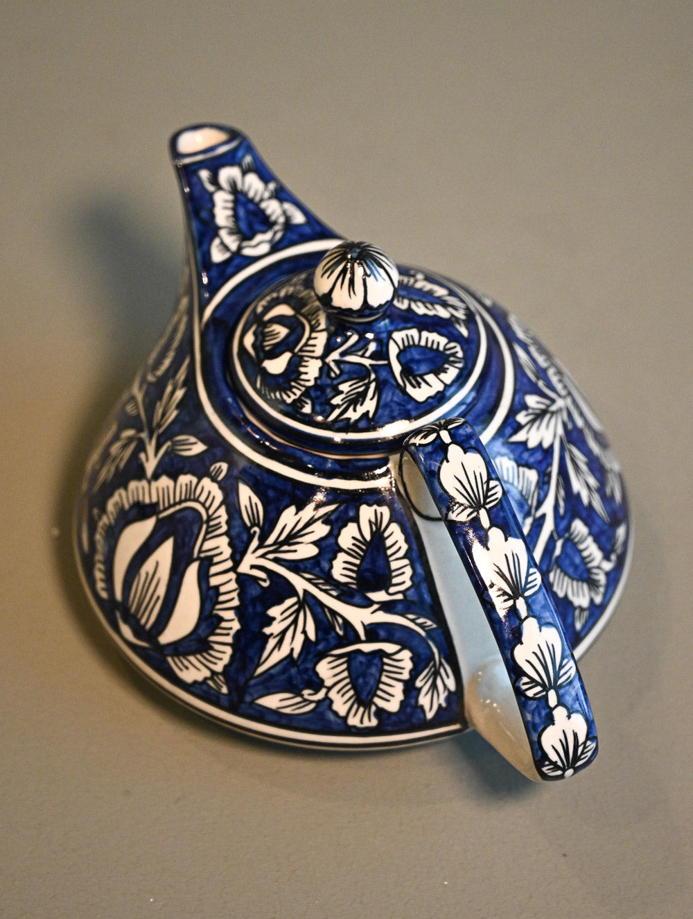 Khurja Pottery Decorative and Servingware - Indigo Bloom Teapot