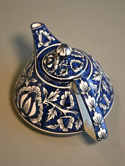 Khurja Pottery Decorative and Servingware - Indigo Bloom Teapot