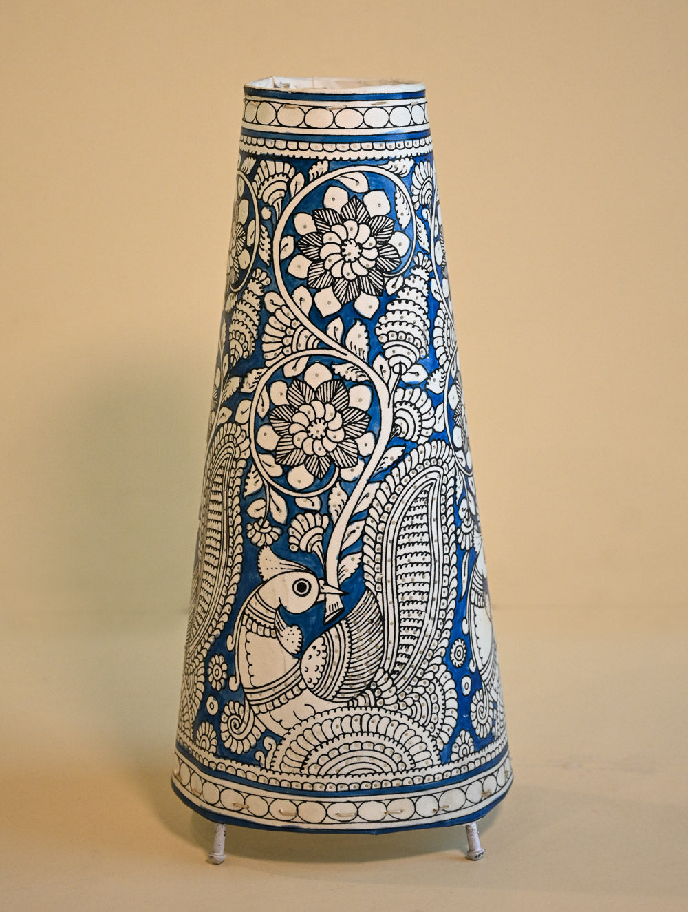 Andhra Leather Craft Lamp Shade - Neela Ragam. Height - 17 inches