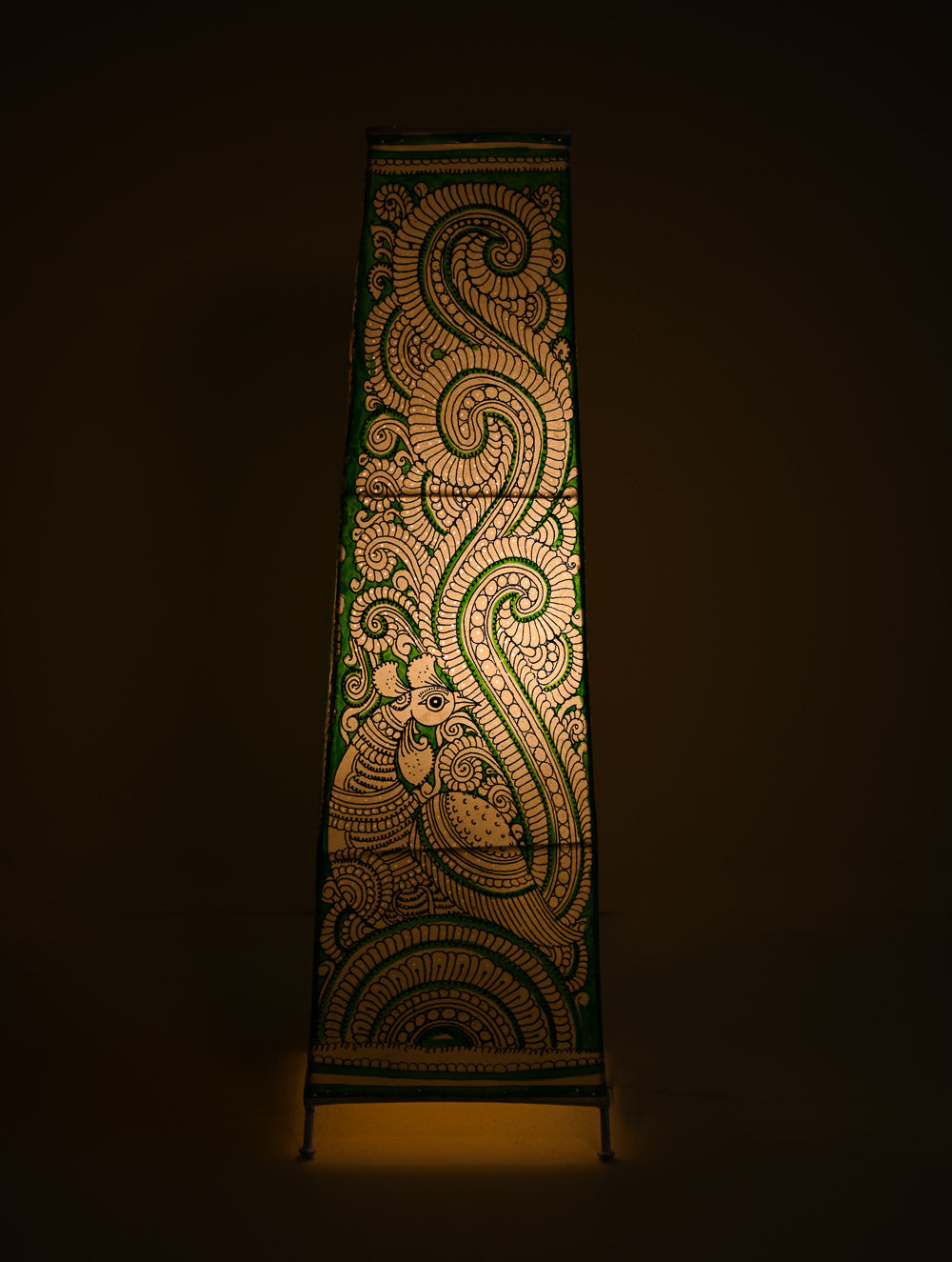 Andhra Leather Craft Lamp Shade - Hari Mayura Valli. Height - 26 inches