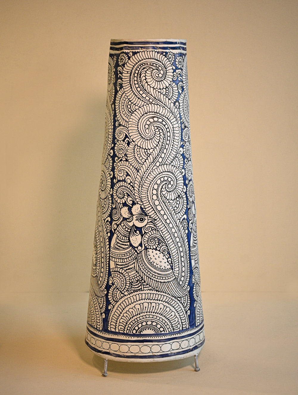Andhra Leather Craft Lamp Shade - Neela Mayura Valli. Height - 26 inches