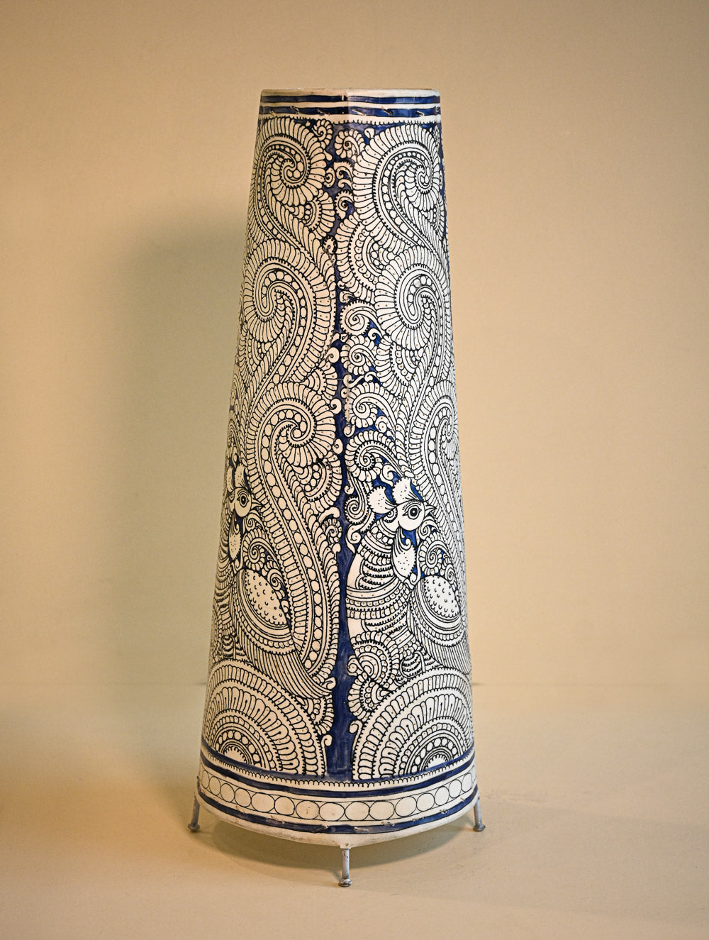 Andhra Leather Craft Lamp Shade - Neela Mayura Valli. Height - 26 inches