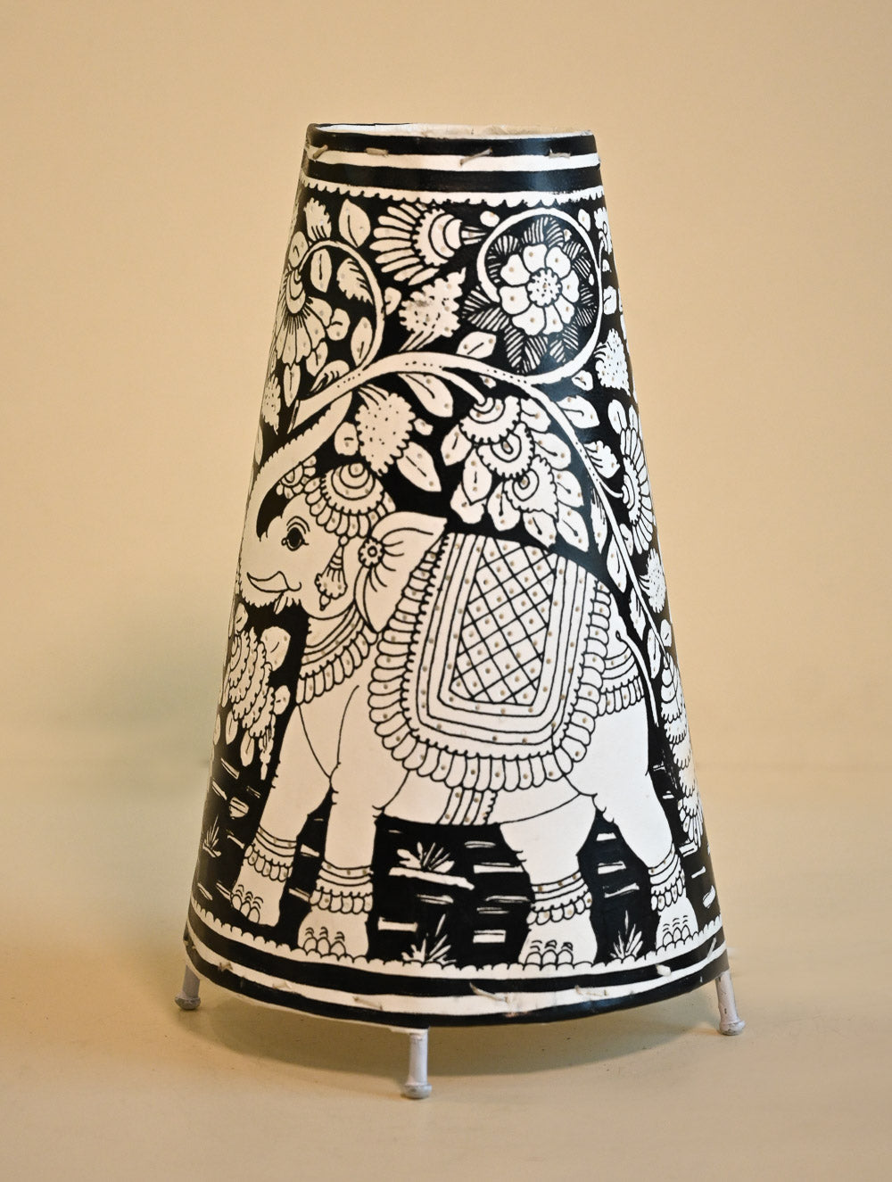 Andhra Leather Craft Lamp Shade - Gaja Vanam. Height - 13 inches