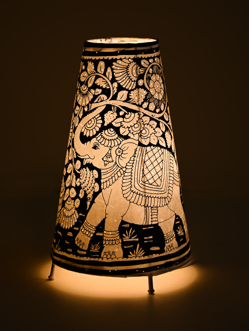 Andhra Leather Craft Lamp Shade - Gaja Vanam. Height - 13 inches