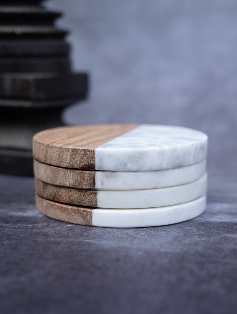 Marble and Wood Circle Coasters